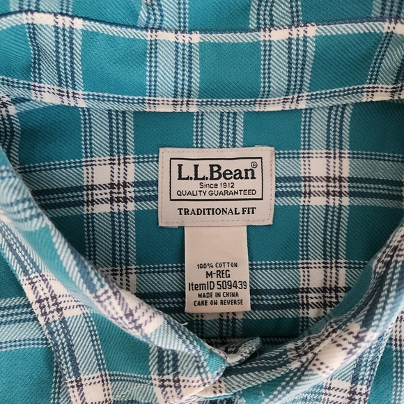 L.L. BEAN Teal Plaid Flannel Shirt traditional fit men's size medium - Picture 9 of 13